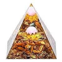 Hopeseed Orgone Pyramid Yellow Healing Crystals Pyramid for Positive Energy Promote Wealth, Productivity and Keep Clear with Tiger's Eye Stones and Luck Pink Crystal