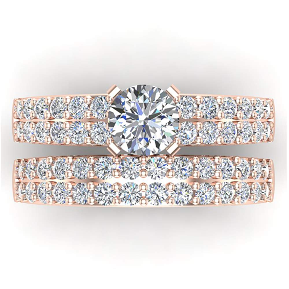 Double French-Set Band Diamond Wedding Ring Set 1.85 Carat Total 14K Gold - GIA Certificate
