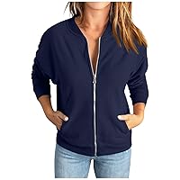 Women's Zip Up Solid Color Sweatshirt Long Sleeve Casual Jacket Casual Loose Outwear with Pockets Zip Up Jacket