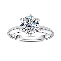 Moissanite Ring, 0.5/1/1.5/2/2.5/3CT Round Brilliant Cut Moissanite Diamond Six Prong Solitaire Engagement Ring Gold Plated 925 Sterling Silver Promise Wedding Rings for Women with Certificate