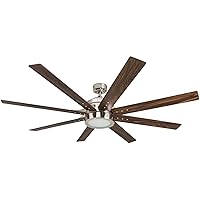 Ceiling Fans Xerxes, 62 Inch Contemporary LED Ceiling Fan with Light and Remote Control, 8 Blades with Dual Finish, Reversible Motor - 51628-01 (Brushed Nickel)