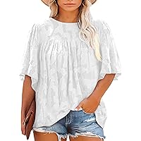 Happy Sailed Womens Plus Size Tunic Tops Summer Short Sleeve V Neck/Crew Neck Loose Casual Tee Shirt(1X-5X)