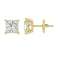 2 to 7 Ct Diamond Stud Earrings with Screw Back in 14K 18K Yellow Gold, (G-H Color, VS Clarity), Round & Princess Cut, IGI Certified Lab Grown Diamonds with Gift Box