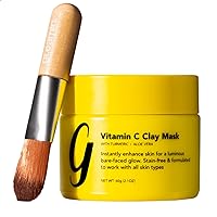Gleamin Turmeric Vitamin C Clay Mask & Mask Brush - Clay Face Mask with Aloe - Vegan Blemish Treatment & Brush - Helps Improve Appearance of Dark Spots & Scarring - No Mix, Ready to Apply (2.1 Oz)