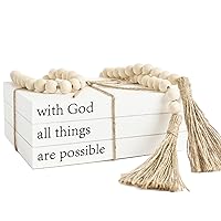 Decorative Books for Home Decor, White Faux Books for Decoration, Rustic Farmhouse Stacked Display Books (with God All Things are Possible)