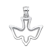 14K White Gold Religious Holy Spirit Dove Pendant - Crucifix Charm Polish Finish - Handmade Spiritual Symbol - Gold Stamped Fine Jewelry - Great Gift for Men & Women for Occasions, 15 x 17 mm, 0.8 gms