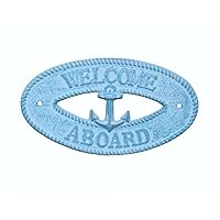 Light Blue Whitewashed Welcome Aboard with Anchor Sign 8