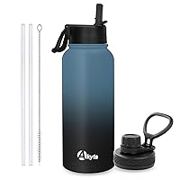 32 OZ Water Bottle, Sports Water Bottle with Straw Lid, Vacuum-Insulated Stainless-Steel, Double-walled Metal Thermos Water Bottle (Indigo black, 32 oz)