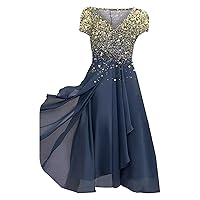 Sequin Dress for Women V Neck Short Sleeve Maxi Dress Casual Summer Plus Size Sundress Wedding Guest Dress Formal Prom Dress