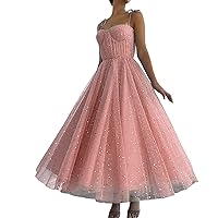 Womens Sparkly Tulle Prom Dress 2024 Spaghetti Strap A Line Glitter Princess Dress Long Formal Evening Party Gowns