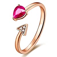 Cupid's Arrow Natural Red Ruby Gemstone 14K Solid Rose Gold Diamond Promise Wedding Fashion Band Ring for Women