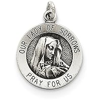 Sterling Silver Antiqued Our Lady Of Sorrows Medal Pendant Necklace Chain Included