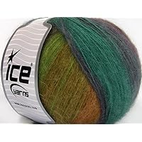 Angora Design Everglades - Greens, Amber, Rose, Purple + Self-Striping Fine Weight Acrylic Angora Wool Blend Yarn - 3.53 Ounces (100grams) 601 Yards