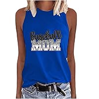 Womens Tank Tops Baseball Mom Letter Graphic Tee Shirts Summer Sleeveless Round Neck Casual Loose Vest Blouses
