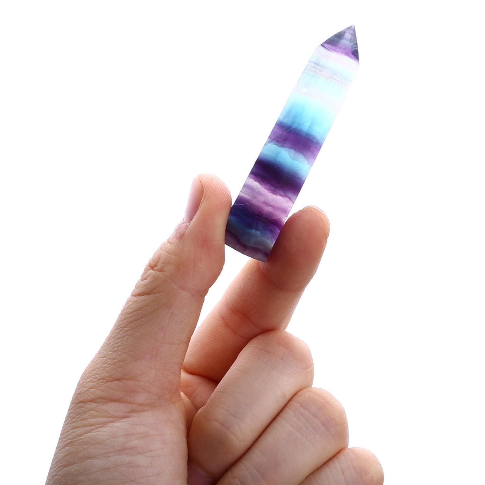 Larse Natural Fluorite Quartz Crystal Stone, Healing Amethyst Hexagonal Wand, Eliminate The Negative Energy Accumulation in The Body & Remove The Bad Luck, 1.77''~2.56''