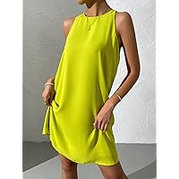TLULY Dress for Women Keyhole Back Solid Tunic Dress (Color : Lime Green, Size : Medium)