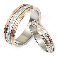 Gemini His and Her Two Tone Rose Gold Couple Titanium Wedding Anniversary Rings Set 6mm & 4mm Width Men Ring Size : 8 Women Ring Size : 9 Valentine's Day Gifts
