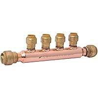 SharkBite 3/4 Inch x 1/2 Inch Outlet 4 Port Open Multi-Port Tee, Push to Connect Brass Plumbing Fittings, PEX Pipe, Copper, PVC, 25554LF
