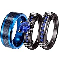 ringheart 3pcs Matching Rings His and Hers Ring Couple Rings Pruple Cz Womens Wedding Ring Sets Wedding Bands