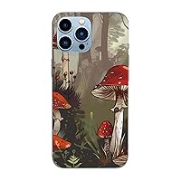 Red Mushrooms Printed Magnetic Case for iPhone 13 Pro Case Frosted Shockproof Clear Phone Case Cover 6.1 Inch,High-Speed Charging,Acrylic Back,Not Yellowing