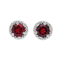 HALO STUD EARRINGS IN WHITE GOLD WITH SOLITAIRE GARNET AND DIAMONDS