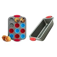 Boxiki Kitchen Duo: 12 Cup Mini Muffin Pan with Silicone Liners & Premium Non-Stick Steel Banana Bread Loaf Pan.