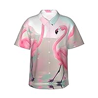Love Flamingo Hawaiian Shirts for Men, Print Summer Beach Casual Short Sleeve Button Down Shirts,Summer Beach Dress Shirts