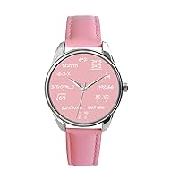 Pink Mathematic Watch, Unisex Wrist Watch, Quartz Analog Watch with Leather Band