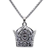 Silver Pt Persian Pahlavi Kingdom Crown Necklace Chain Persia Shir Khorshid Gift (Leather Cord)