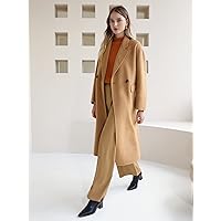 Wool-Mix Relaxed FIT Belted Overcoat (Color : Camel, Size : X-Small)