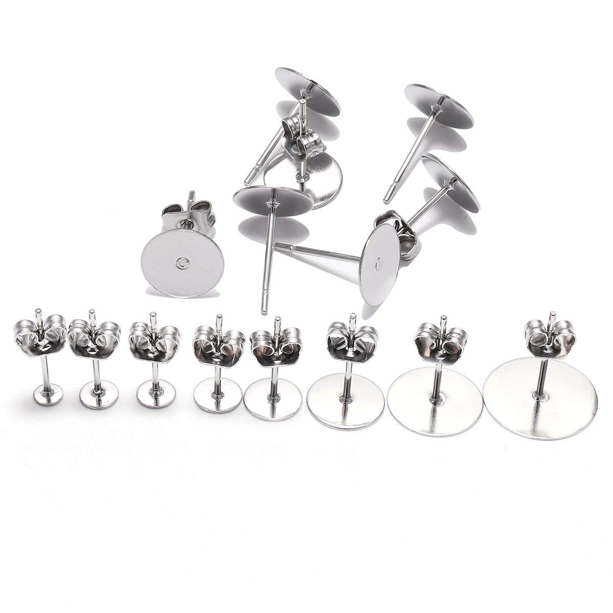 100pcs/lot Stainless Steel Blank Post Earring Studs Base Pins with Stainless Steel Butterfly Earring Backs Earrings Accessories for DIY Jewelry Making (Stainless Steel-100pcs, 3mm)