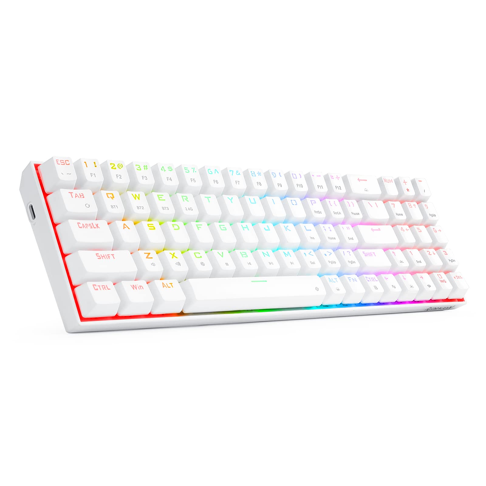 Redragon K627 Pro Mechanical Gaming Keyboard RGB LED Backlit 78 Key Wired/Wireless 2.4G and Bluetooth with Anti-Dust Brown Switches for PC Gamers (White)