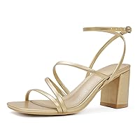 LACUONE Strappy Heels for women Block Heels Square Toe Chunky Ankle Buckle Pump Heeled Sandals