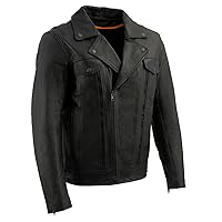 Milwaukee Leather LKM1760 Men's Black Leather Motorcycle Riders Jacket w/Multi-Utility Pockets