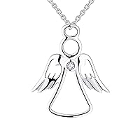 FJ Guardian Angel Pendant Necklace 925 Sterling Silver with Cubic Zirconia Angel Jewellery Gifts for Women Girls