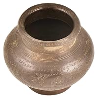IndianShelf Vocalforlocal Handmade Vintage Brass Engraved Design Pot for Hindu Ceremonies Pack of 1 Indian Kitchen Utensils