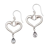 NOVICA Handmade .925 Sterling Silver Blue Topaz Dangle Earrings Dolphinmotif Indonesia Animal Themed Heart Birthstone Gemstone [1.8 in H x 0.9 in W x 0.2 in D] 'Young Romance'