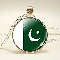 Pakistan Flag Pendant Necklace - World Flag Map Time Stone Ethnic Clavicle Chain Patriotic Charm Couple Sweater Cha