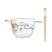 Silver Buffalo Disney Winnie the Pooh Rumbly in My Tumbly Ceramic Ramen Noodle Rice Bowl with Chopsticks, Microwave Safe, 20 Ounces