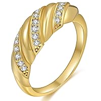 YOUFENG 18k Gold Filled Chunky Dome Ring for Women Croissant Braided Twisted Stacking Band for Women Statement Ring Size 6 to 10