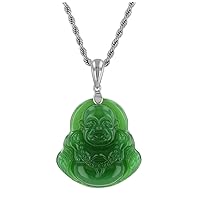 Laughing Buddha Green Jade Pendant Silver Necklace Rope Chain Genuine Certified Grade A Jadeite Jade Hand Crafted, Jade Necklace, 14k Laughing Jade Buddha necklace, Jade Medallion