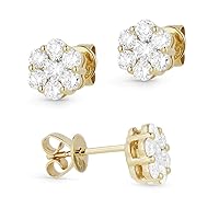 14K Rose Gold .92ct White Diamond Flower Stud Earrings
