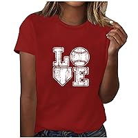 Womens Baseball Mom Shirts Funny Distressed Baseball Graphic Tee Tops Love Letter Print Casual Short Sleeve Blouses