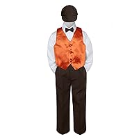 5pc Baby Toddler Kid Boys Brown Pants Hat Bow Tie Orange Vest Suits Set (7)