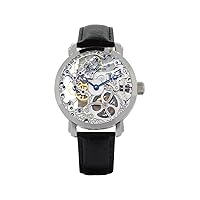 Gallucci Ladies Vintage Style, Full Screen Face Skeleton Mechanical Hand Winding Wrist Watch with Luminous Hands