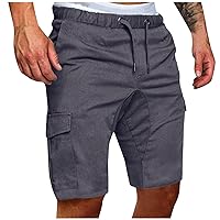 Chino Shorts Men Casual Drawstring Elastic Waist Basic Solid Color Cargo Combat Shorts with Pocket Summer Leisure Shorts
