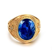 10K 14K 18K Real Gold 2ct Mens Sapphire Ring Oval Cut Blue Sapphire Engagement Rings for Men Best Gift for Husband Boyfriend Dad Size #4-15