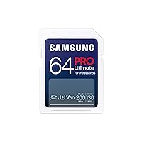 SAMSUNG PRO Ultimate Full Size 64GB SDXC Memory Card, Up to 200 MB/s, 4K UHD, UHS-I, C10, U3, V30, A2 for DSLR, Mirrorless Cameras, PCs, MB-SY64S/AM
