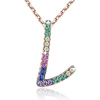 GEMMANCE Name Initial Necklace Gifts for Women Blue Purple Amethyst Pink Green Pendant Multi Color Jewelry AAA Cubic Zirconia Rose Gold Plated, Crystal