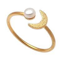 NOVICA Artisan Handmade 18k Gold Plated Cultured Freshwater Pearl Cocktail Ring Mabe .925 Sterling Silver Indonesia 'By the Moon in Gold'